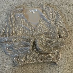lola grace sequins v neck long sleeve size xs
